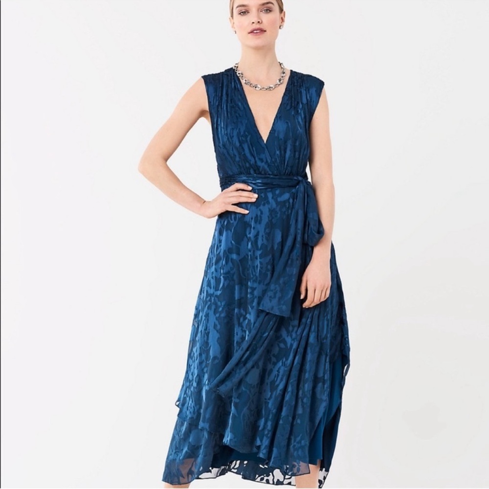 Diane Von Furstenberg Deep Blue Floral Midi Dress - Picture 2 of 11